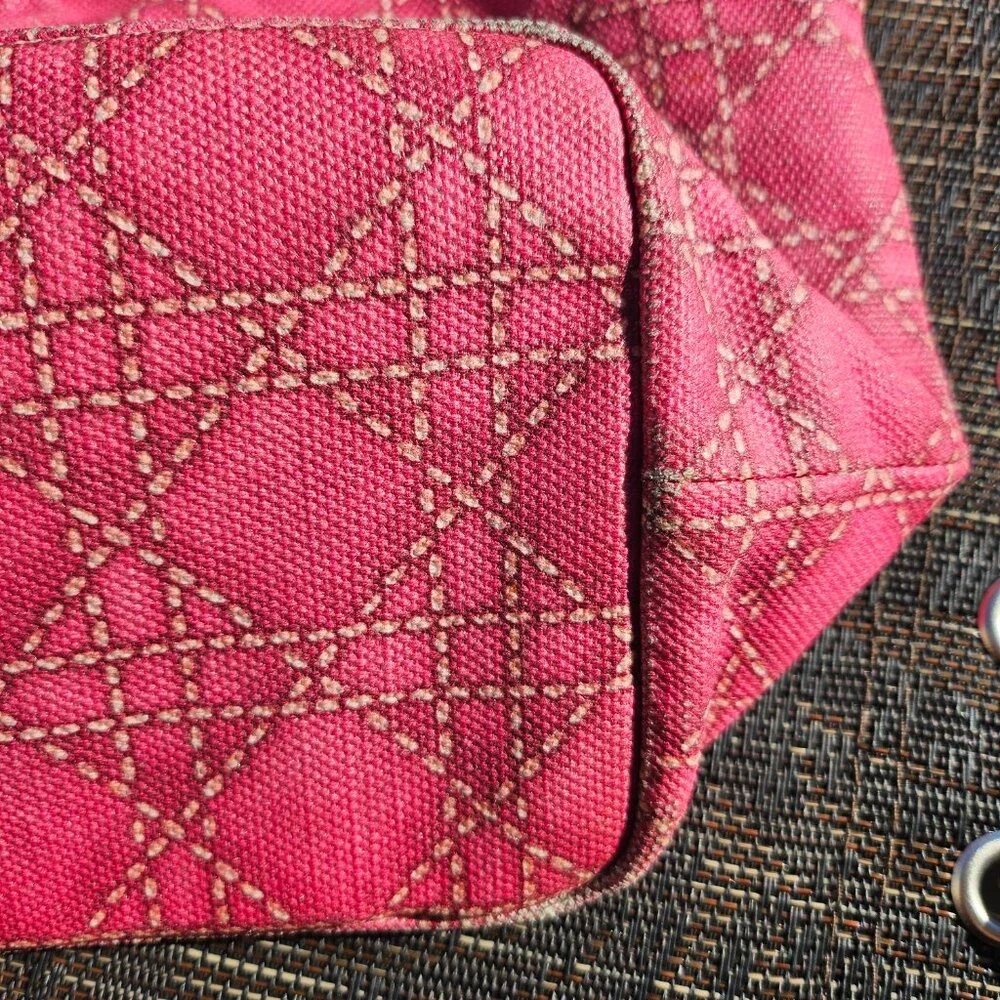 CHRISTIAN DIOR Coated Canvas Cannage Print Cherie Small Tote Pink - Picture 7 of 17